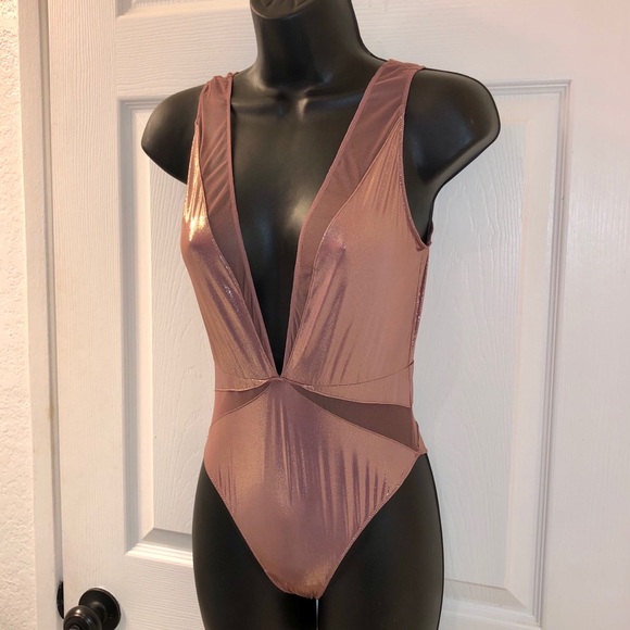 NWT Victoria’s Secret Pink Shimmer Bodysuit with Mesh - Picture 3 of 10